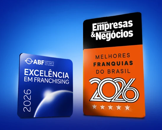 Selos ABF Excelência em Franchising 2026 e PEGN Melhores Franquias do Brasil 2026